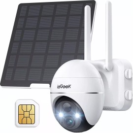 ieGeek Outdoor 4G LTE Cellular PTZ Battery Solar Security Camera 360° Wireless - White
