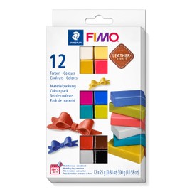 STAEDTLER 8013 C12-2 FIMO Leather-Effect Oven Hardening Modelling Clay - Assorted Colours (Pack of 12 x 25 g Half Blocks)