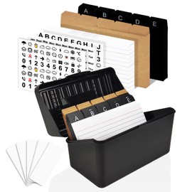 YOIYINI Index Card Holder,3"x5"Index Card Box with Ruled Index Cards,Dividers,Stickers and Box Labels,Black Note Card Organizer for Flash Cards