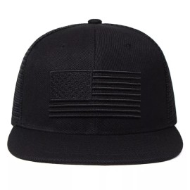 Unbranded Black American Flag Embroidered Mesh Cap Flat Billed Adjustable - Baseball Cap