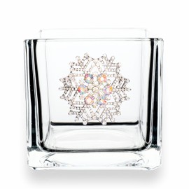 THE QUEENS' JEWELS Snowflake Jeweled 4x4 Candle Holder Vase - Unique Gift for Women, Birthday, Cute, Fun, Cocktail, Queen, Not Painted, Decorated, Bling, Bedazzled, Rhinestone