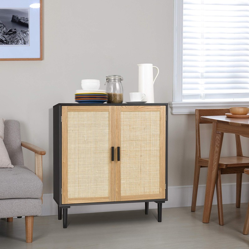 Finnhomy Sideboard Buffet Cabinet, Kitchen Storage Sideboard with Rattan Decorated