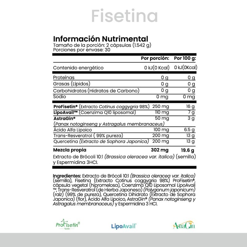 CellX | Fisetina, Suplemento Antioxidante | 250mg ProFisetin, 60 Cápsulas