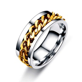 Juztec Spinner Ring For Men Women Fashion Ring Stainless Steel Ring Cool Titanium Ring For Men Women Beer Bottle Opener Chain Rings (Golden 8)