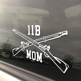 Military Army 11B Infantry Mom Crossed Rifles 3x5 White Heavy Duty Die Cut Vinyl Window Sticker Decal