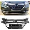 ECOTRIC Front Upper Bumper Grille Compatible With 2016 2017 2018 Honda HRV HR-V Grill Assembly Chrome Glossy Black