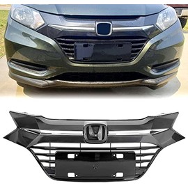 ECOTRIC Front Upper Bumper Grille Compatible With 2016 2017 2018 Honda HRV HR-V Grill Assembly Chrome Glossy Black