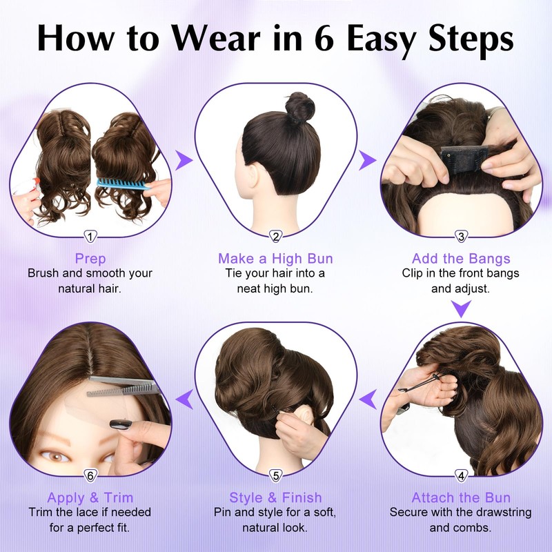 Kurope Black Wig 2-in-1 Messy Bun Hairpieces Ponytail with Bangs