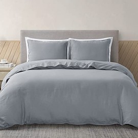 DAPU 100% Linen Duvet Cover Set - Pure Natural French Flax Linen with 8 Corner Ties and Zipper Closure Soft Breathable Durable for Hot Sleepers 1 Duvet Cover 2 Pillowcases (Earl Grey, Full/Queen)