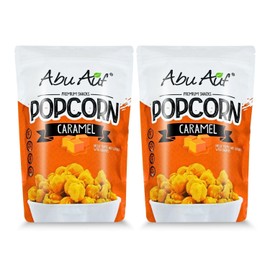 Abu Auf Popcorn With Caramel Premium Snacks Original Natural Spices Herbal AbuAuf Egyptian Arab Herb Egypt Herbs No Gmo Kosher Halal (2 Pack = 7.05 oz / 200 gm) فشار كراميل ابو عوف حلال