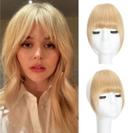 Clip In Fringe 100% Real Human Hair Bangs Clip Thin French Bangs On Air Bangs With Temple Wispy Bangs Hair Extensions for women (Blonde, Clip in French Bangs)