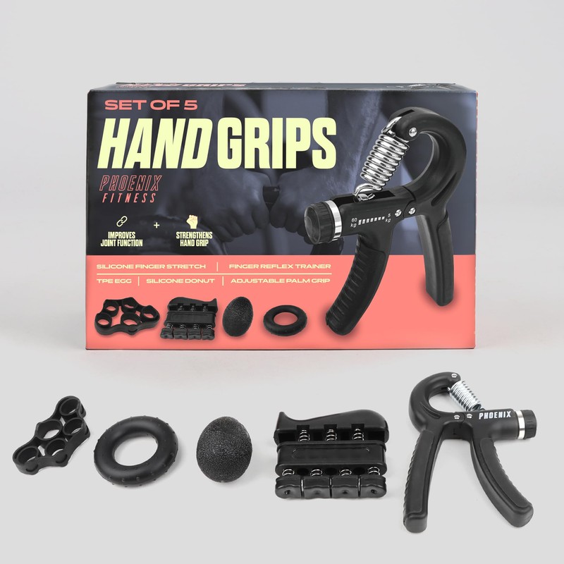 Phoenix Fitness 5pcs Hand Grip Strengthener Set - 5-60kg Adjustable