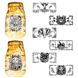 CREATCABIN 6Pcs Animals Silhouettes Mason Jar Decor Laser Cut Cardboard Scrapbook Cutouts Die Cuts Embellishments PVC Lamp Film for Crafting Lantern Jars Wall Painting Glass-No Sticker 8x3.5Inch