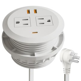 3 Inch Desktop Power Grommet,65W GaN USB C Fast Charging Station,3-USB Port,Flush Mounted for 3-1/8" Holes,Flat Plug.Round Recessed Desk Grommet Outlet for Workspace,Laptops,6.3ft,White