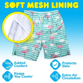 INGEAR Boys Swim Trunks - UPF 50+, Quick Dry Boys Bathing Suit, Beach Shorts, Swimsuit and Swimwear Trunks - Sizes 2T-14 (Pink Flamingo, 6/7)