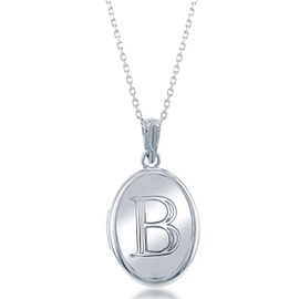 Sterling Silver High-Polish Initial "B" Oval Locket with 18" Chain