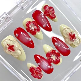 MAGLFELL MAGLFELL Women Press On Nails - Medium Almond Handmade 10Pcs Unique Fake Nails, Artistic Design, Thick Acrylic and Muti-Layer Gel False Nails