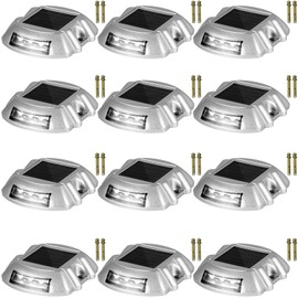 Happybuy 12-Pack Solar Driveway Lights: Bright White, 6 LEDs, Waterproof, Aluminum, Silver
