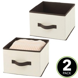 mDesign Set of 2 Fabric Storage Boxes - Wardrobe Organiser - Classic Pattern Fabric Box for Clothes, Blankets, Accessories and More - Cream/Brown