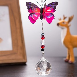 Crystal Garden Suncatcher Butterfly Hanging Crystals Ornament for Window Rainbow Maker Prisms Home Decor Sun Catcher Gift Idea for Mom Grandma (Pink)
