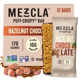 Mezcla Vegan Protein Bars, Gluten Free Snack Made with Pea Protein Crisps, Organic Dark Chocolate & Hazelnuts, Healthy Snacks, Hazelnut Chocolate, Crunchy High Protein Bar, 10g of Protein, 12 Pack