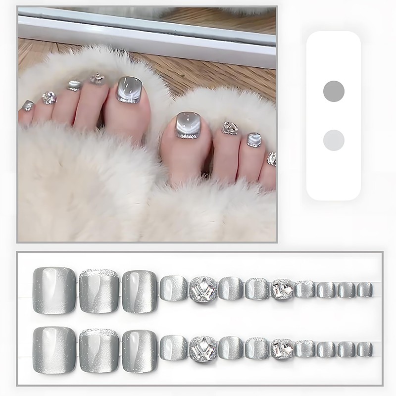 [NEURAD]ネイルチップ 足用 24枚入 フットネイル フットネイルチップ 足用ネイルチップ マグネット 夏 付け爪 猫目石