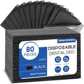 TENKAIWICK 80 Pack Disposable Dental Bibs 13"x18"3-Ply Waterproof Tattoo Bibs Sheet for Nail SalonDental ClinicFeedingTattoo Shop (Black)