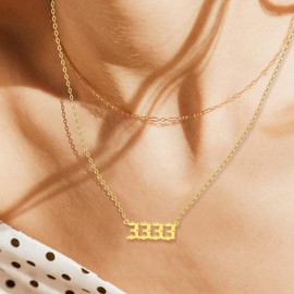 RWQIAN Angel Number Gold 3333 Necklace For Women,Dainty Gold Plated Number 3333 Pendant Choker Chain Numerology Jewelry Necklace Gifts for Women Girls