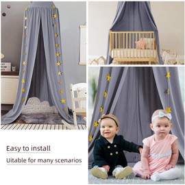 CeeKii Bed Canopy,Kids Nursery Room Decorations,Round Dome Mosquito Net,Play Tent Crib Nook for Babies Children's Bedroom DIY with Free Stars,Hight 94.5 inches (Grey)