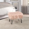 Home Soft Things Pink Mongolian Faux Fur Ottoman, Rose, 19''
