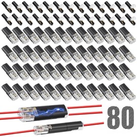 80PCS Quick Connect Wire Connectors Kit, 1 Pin & 2 Pin Low Voltage Wire Connectors for 18-22 AWG, Double Wire Plug in Connector with Locking Buckle for LED Strip Lights, Automotive,DIY