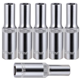 6-Piece 8mm Deep Sockets, 3/8-Inch Drive, 6-Point, Corrosion Resistance, Compatible with Standard Ratchet Wrenches and Tools