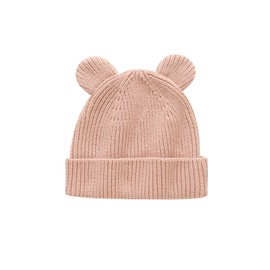 Hadetoto Cotton Baby Beanie Winter Knitted Hat with Bear Ear for Infant Toddler Boys Girls Soft Warm Skull Cap (US, Age, 0 Months, 6 Months, Pink)