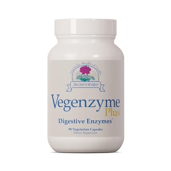 Ayush Herbs Vegenzyme Plus, Plant Based Enzyme Supplements for Digestive Support, Full-Spectrum Enzymes for Women and Men, 90 Vegetarian Capsules