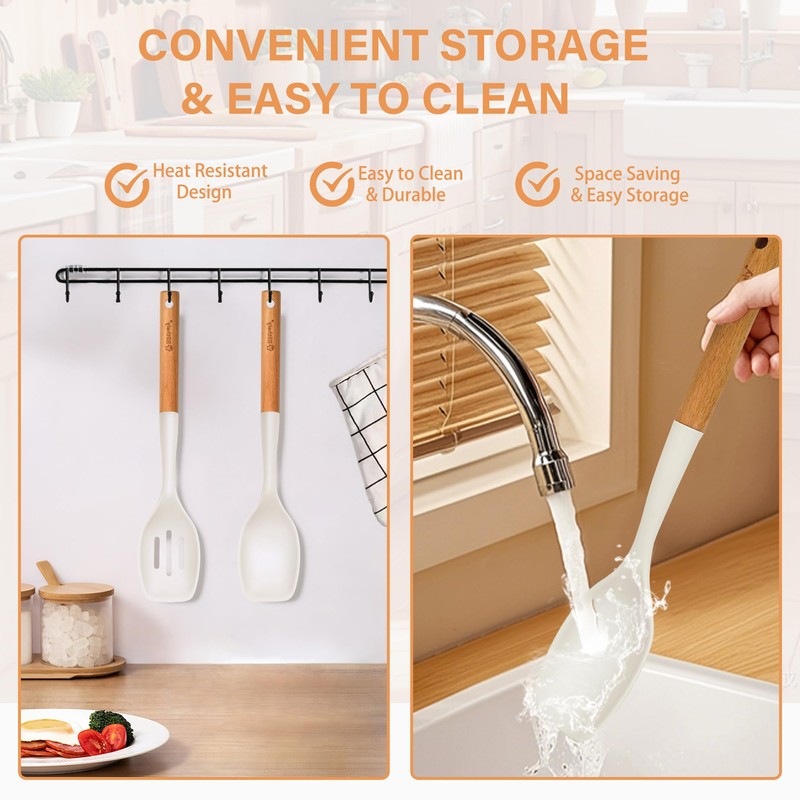 2Pcs Large Silicone Cooking Spoon Set, Nonstick Serving Spoons for