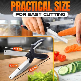 Cutting Board Scissors - 2 In 1 Kitchen Scissors with Cutting Board Knife Combo with Safety Lock and Storage Holder, Sharp Stainless Steel Blade, Dishwasher Safe - For Slicing Vegetables and Fruits