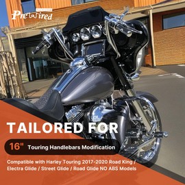 Prewired 2017-2020 Touring Extended 16" Handlebar Cables Set NO ABS Clutch Cable & Brake Line Extension for 2017-2020 Harley Road King/Electra Glide/Street Glide/Road Glide NO ABS, Chrome