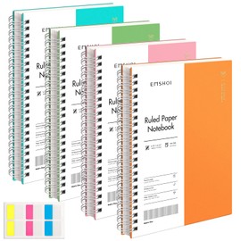 EMSHOI College Ruled Spiral Notebook, 4 Pack 5.7" x 8.22" A5 Small Notebooks for Work, 640 Pages 100gsm Thick Lined Journal, with Sticky Notes, Plastic Hardcover, Orange, Green, Pink, LightBlue