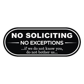 NO Soliciting NO EXCEPTIONS Door/Wall Sign (Black) - 3" x 8"