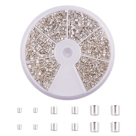 PH PandaHall Crimp Tube Beads, 3000 Pcs 1.5mm 2mm 2.5mm Brass Tube Crimp End Spacer Beads Cord End Caps Loose Stopper Beads for Earring Necklace Pendant DIY Jewelry Gift Making, Silver