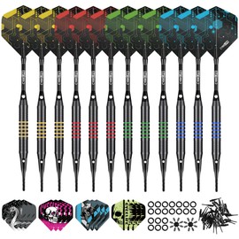 CyeeLife Soft Tip Dart Set - 12 Pack Professional Darts with 4 Color Barrel, 24 Dart Flights and 50 Extra 2BA Tips for Electronic Dartboards - Perfect for Home, Pub & Party Games