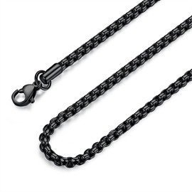 FOSIR Mens Womens 4mm Stainless Steel Black Rolo Chain Necklace, Round Box Chains for Men (24 Inch)