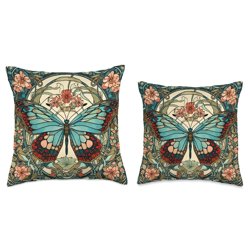 Butterfly Art Nouveau Throw Pillow