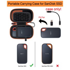 RAIACE Hard Case Compatible with SanDisk 250GB / 500GB / 1TB / 2TB Extreme Portable SSD Carrying Case with Orange Zipper - Black (Black Lining)