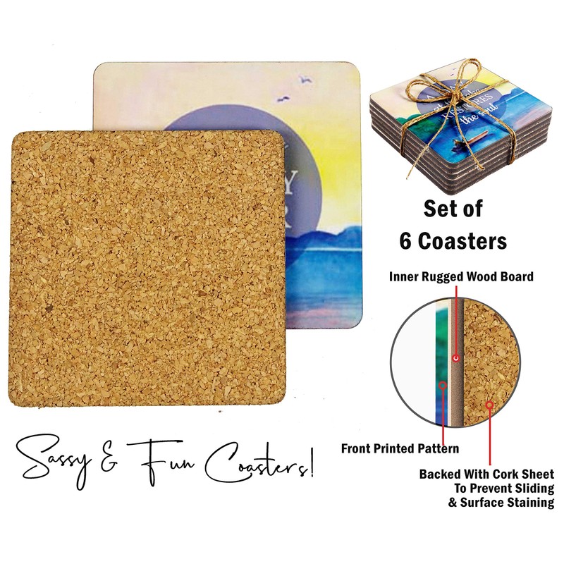 Inkdotpot Set of 6 Drink Coasters Decorative Non,Slip Cork Base