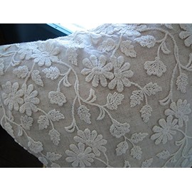 Linen Blend Fabric [Cushion Cover]/Delicate Tulle Lace with Natural Cotton Embroidered ♪