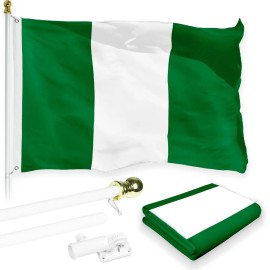 UD_G128 Combo Pack: 6 Feet Tangle Free Spinning Flagpole (White) Nigeria Nigerian Flag 3x5 ft Printed 150D Brass Grommets (Flag