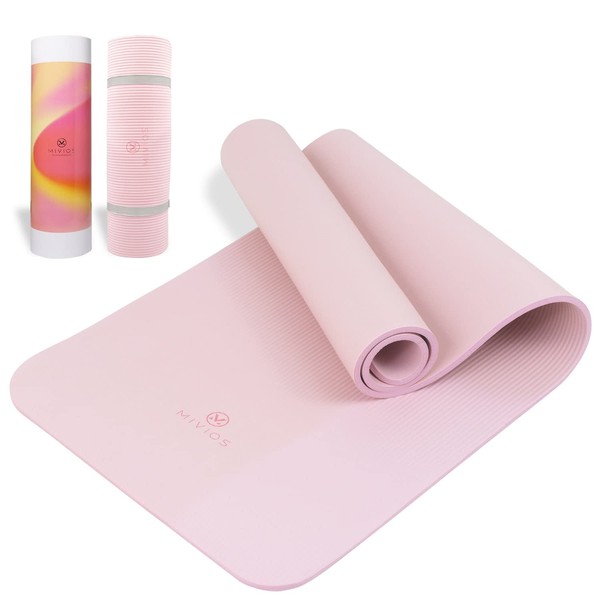 MIVIOS AMV310 Training Mat, Thickness: 0.4 inches (10 mm) with Bands, Pilates, Stretch, Yoga Mat, Exercise Mat, Performance Mat, Mibios Mibios Mibiosu Powder Pink