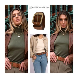 Amsterdam Heritage Womens Brown Leather Belt - Fashionable Leather Belt for Women, Brown Leather Belts for Jeans, Brown Womens Belt, Ladies Brown Belt