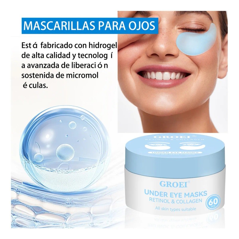 Parches Antiojeras De Colageno Reduce Ojos Cansados 60 Pcs Tipo